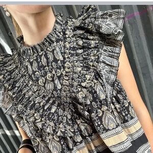 Sea New York Black & Cream Smocked Ruffle Paisley Tunic